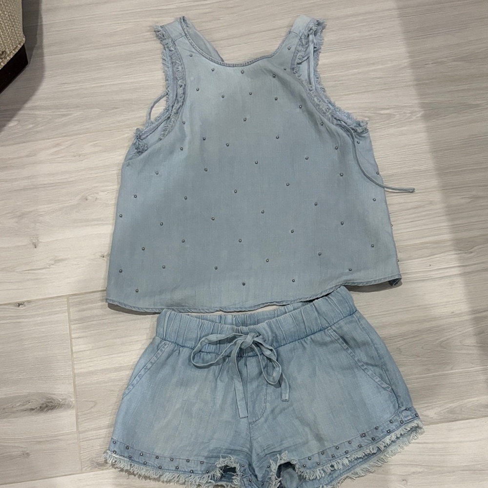Bella Dahl Denim Blue Embellished Top and Shorts